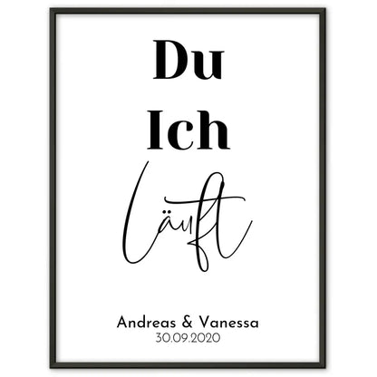 Personalisiertes Liebesposter Du Ich Läuft Herz Schrift Mit Namen und Datum