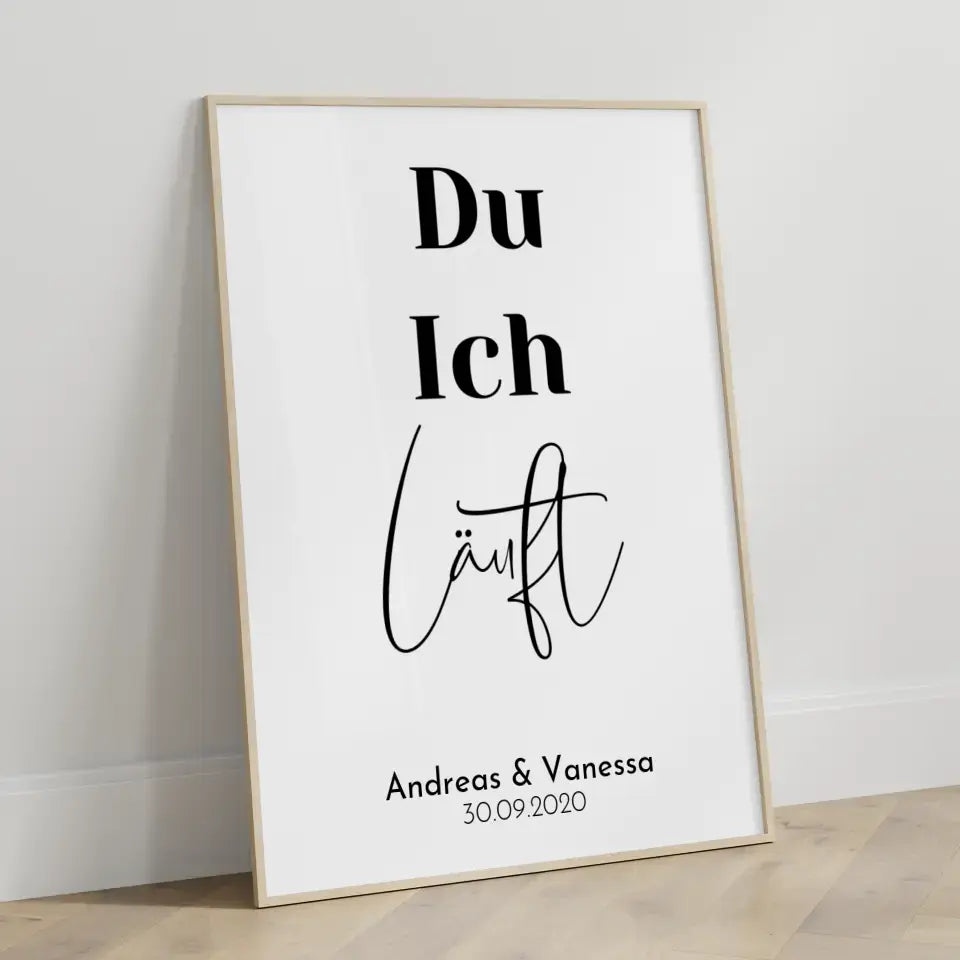 Personalisiertes Liebesposter Du Ich Läuft Herz Schrift Mit Namen und Datum