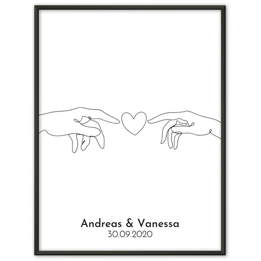 Personalisiertes Liebesposter Hand hält Herz Line Art Mit Namen und Datum