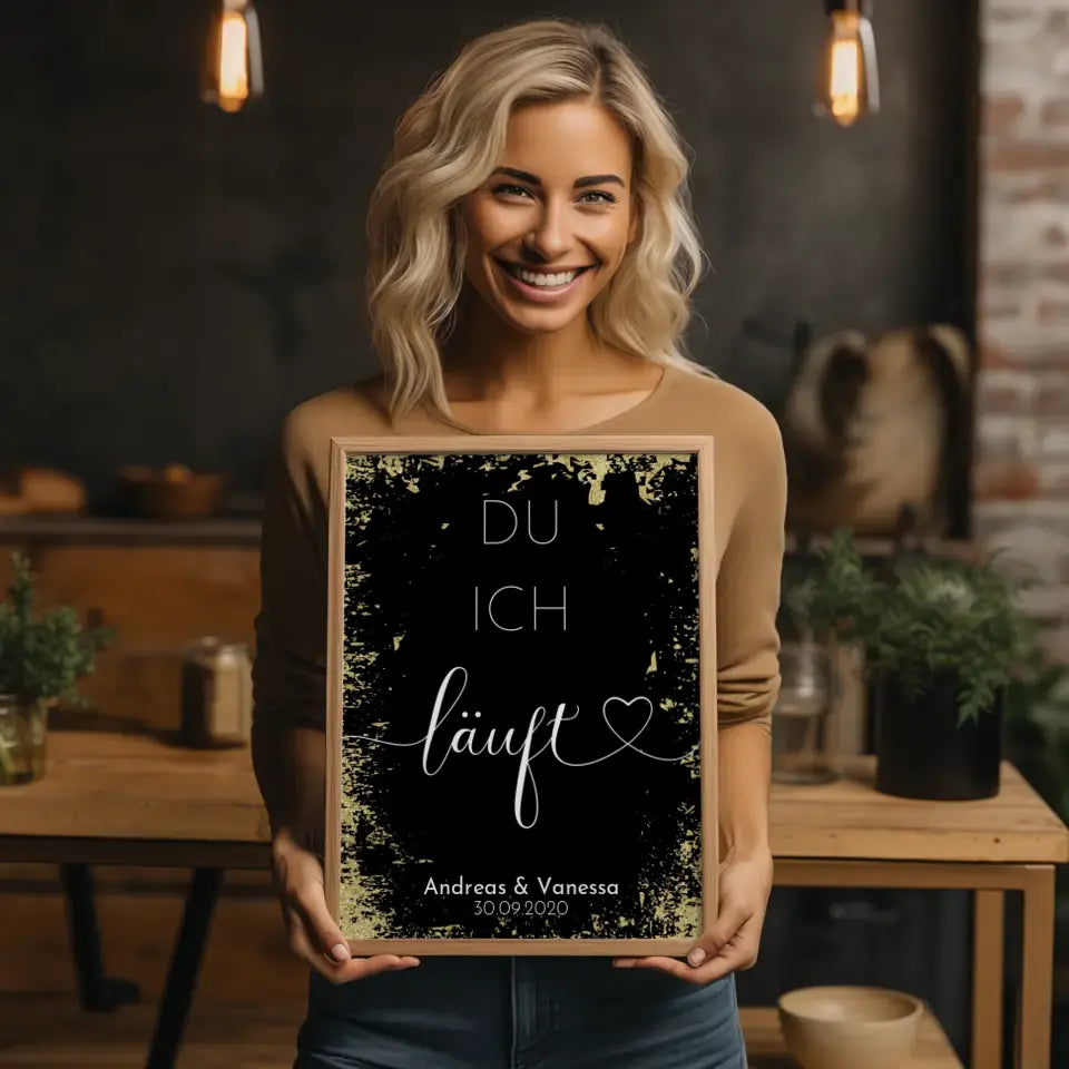 Personalisiertes Liebesposter Hände halten Herz Line Art Mit Namen und Datum