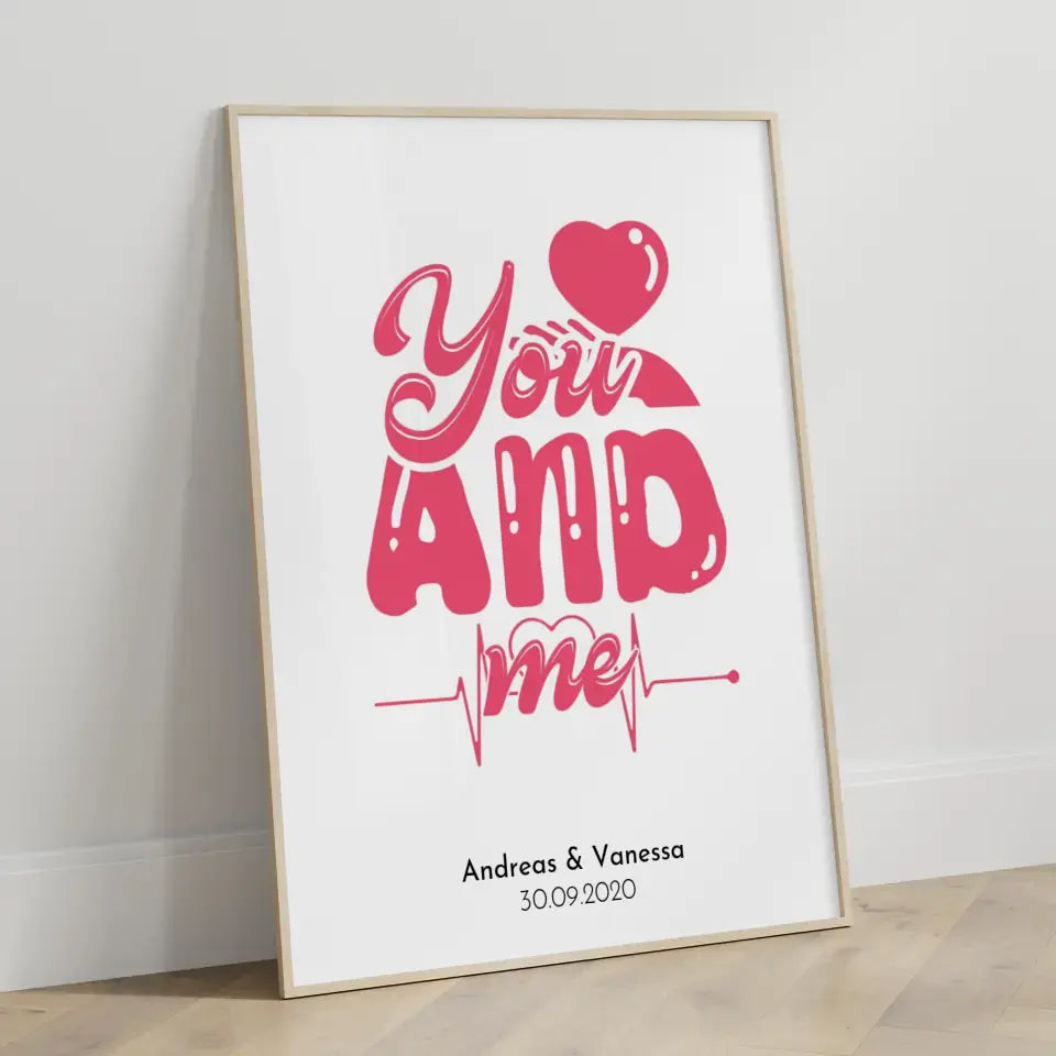 Personalisiertes Liebesposter You And Me Mit Namen und Datum