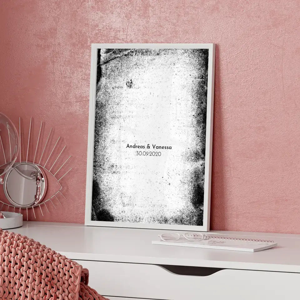 Personalisiertes Liebesposter LOVE Vintage Retro Grunge Optik Mit Namen und Datum