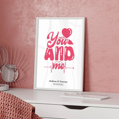 Personalisiertes Liebesposter You And Me Mit Namen und Datum