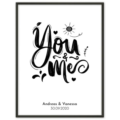 Personalisiertes Liebesposter You And Me mit Herzen Mit Namen und Datum