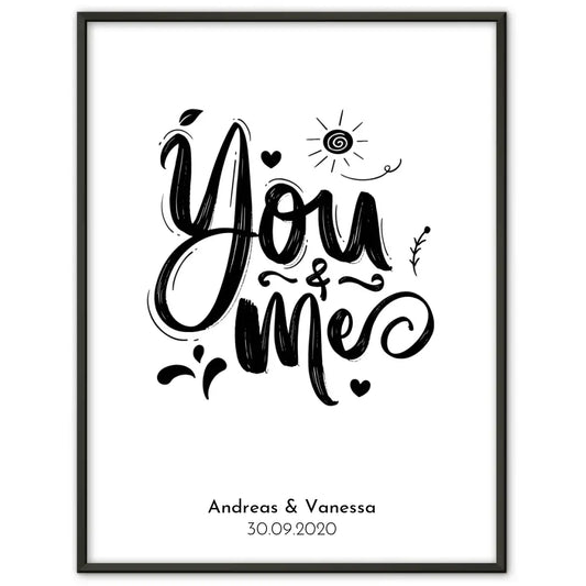 Personalisiertes Liebesposter You And Me mit Herzen Mit Namen und Datum