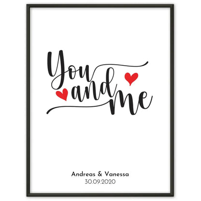 Personalisiertes Liebesposter You And Me Rosa Herzen Mit Namen und Datum