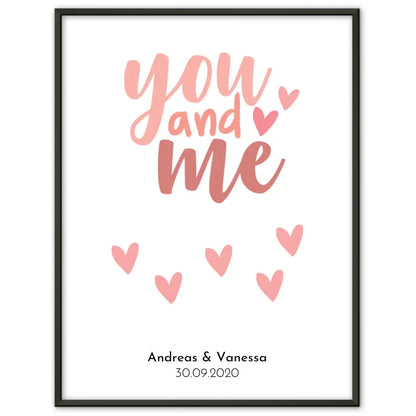 Personalisiertes Liebesposter You And Me Sketchy Herz Mit Namen und Datum