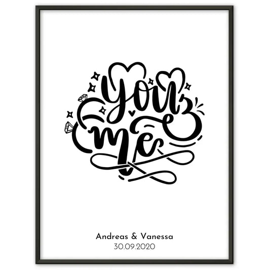 Personalisiertes Liebesposter You And Me Sketchy Herzen Mit Namen und Datum