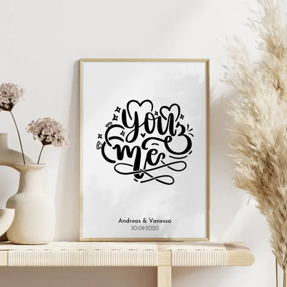 Personalisiertes Liebesposter You And Me Sketchy Herzen Mit Namen und Datum