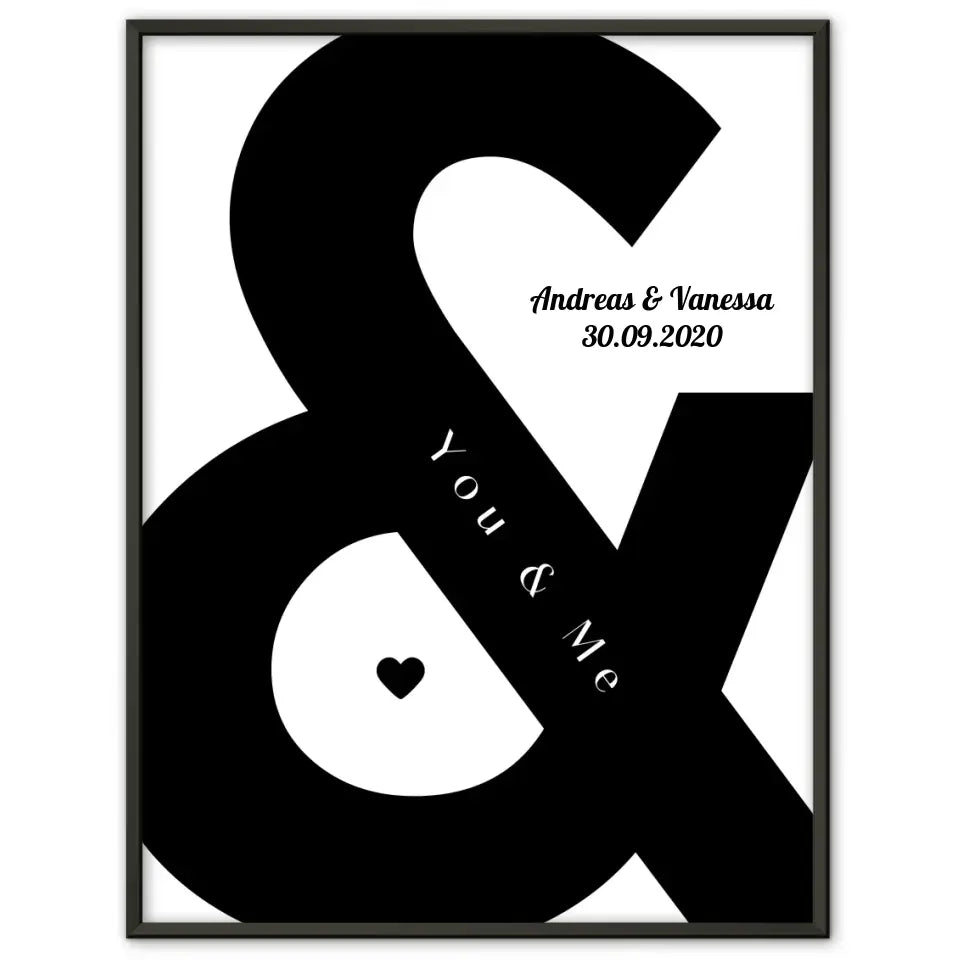 Personalisiertes Liebesposter You And Me Braun Beige Mit Namen und Datum