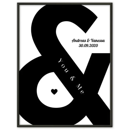 Personalisiertes Liebesposter You And Me Braun Beige Mit Namen und Datum