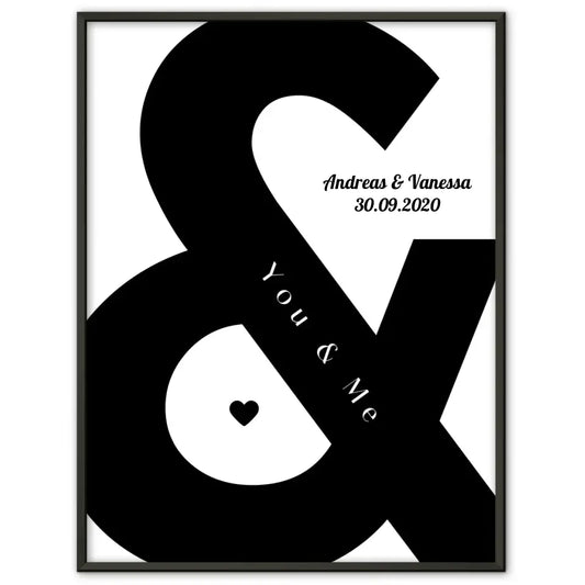 Personalisiertes Liebesposter You And Me Braun Beige Mit Namen und Datum