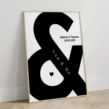 Personalisiertes Liebesposter You And Me Braun Beige Mit Namen und Datum