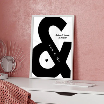 Personalisiertes Liebesposter You And Me Braun Beige Mit Namen und Datum