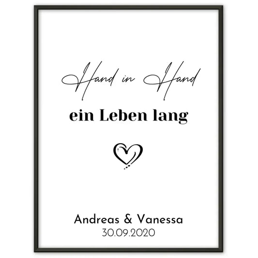 Personalisiertes Liebesposter Hand in Hand ein Leben Lang Mit Namen und Datum