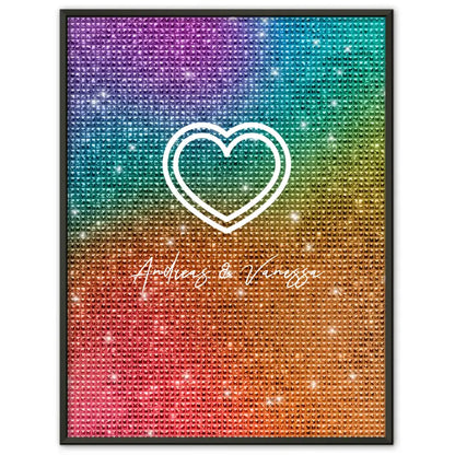 Personalisiertes Liebesposter Herz Regenbogen Diamanten Mit Namen und Datum 1