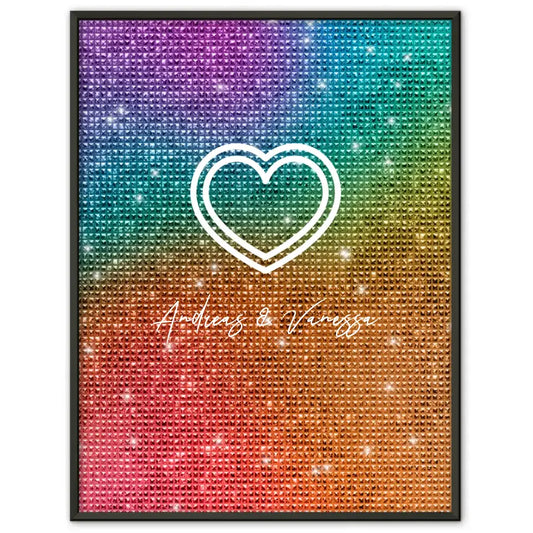Personalisiertes Liebesposter Herz Regenbogen Diamanten Mit Namen und Datum 1