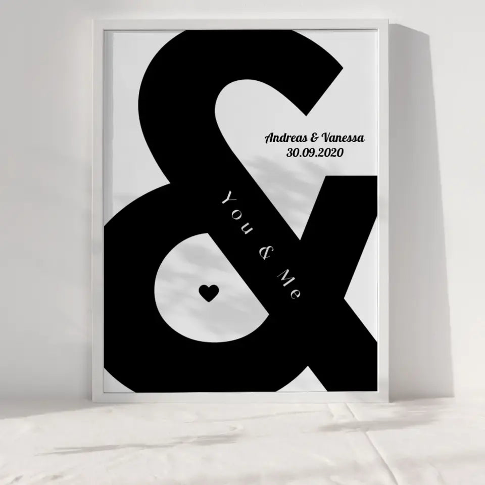 Personalisiertes Liebesposter You And Me Braun Beige Mit Namen und Datum