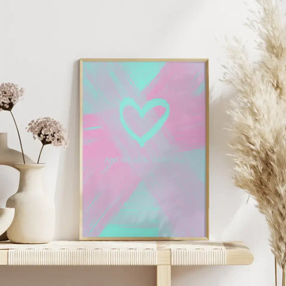 Personalisiertes Liebesposter Herz Wasserfarben Hellblau Rosa Mit Namen
