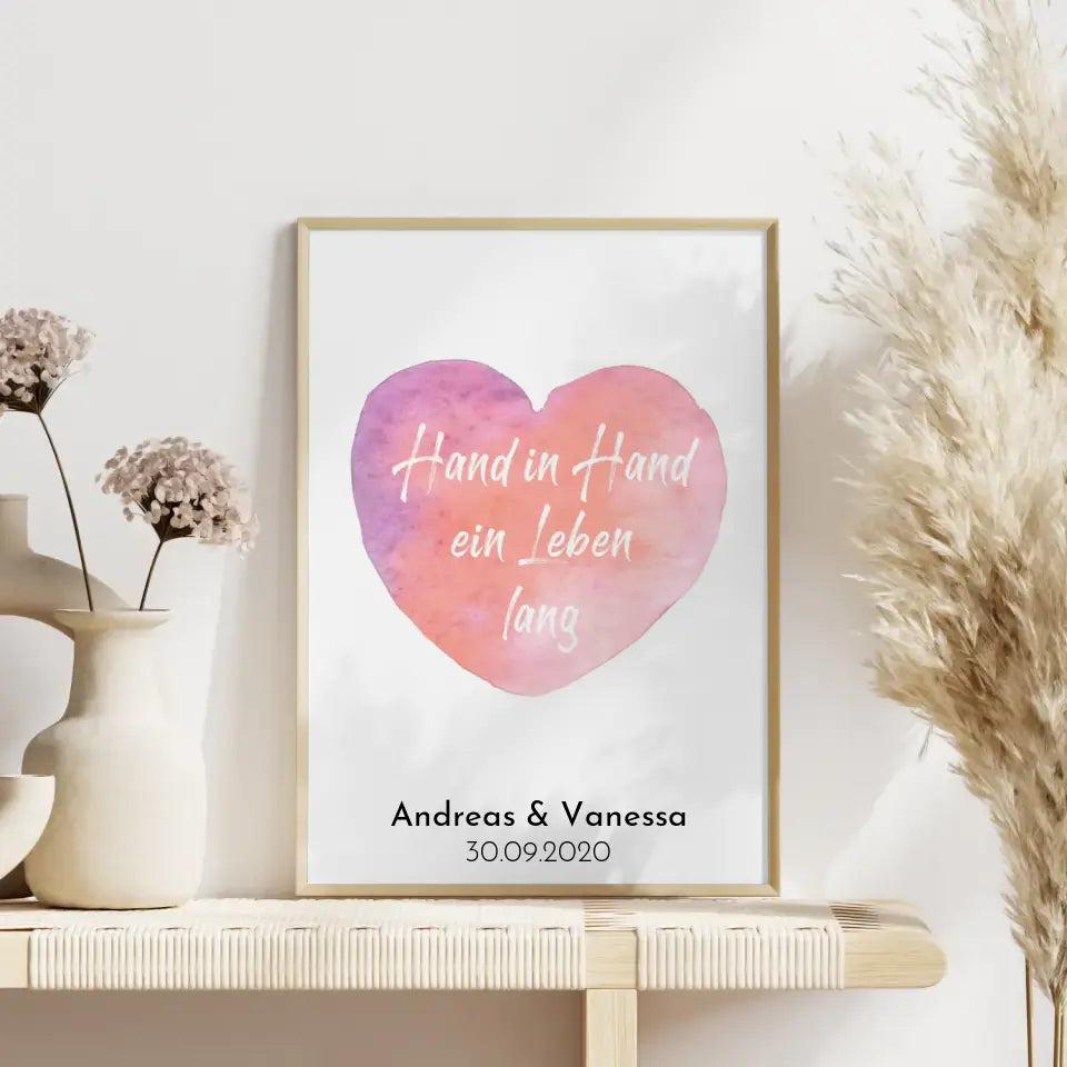 Personalisiertes Liebesposter Hand in Hand Line Art Mr Mrs Mit Namen und Datum