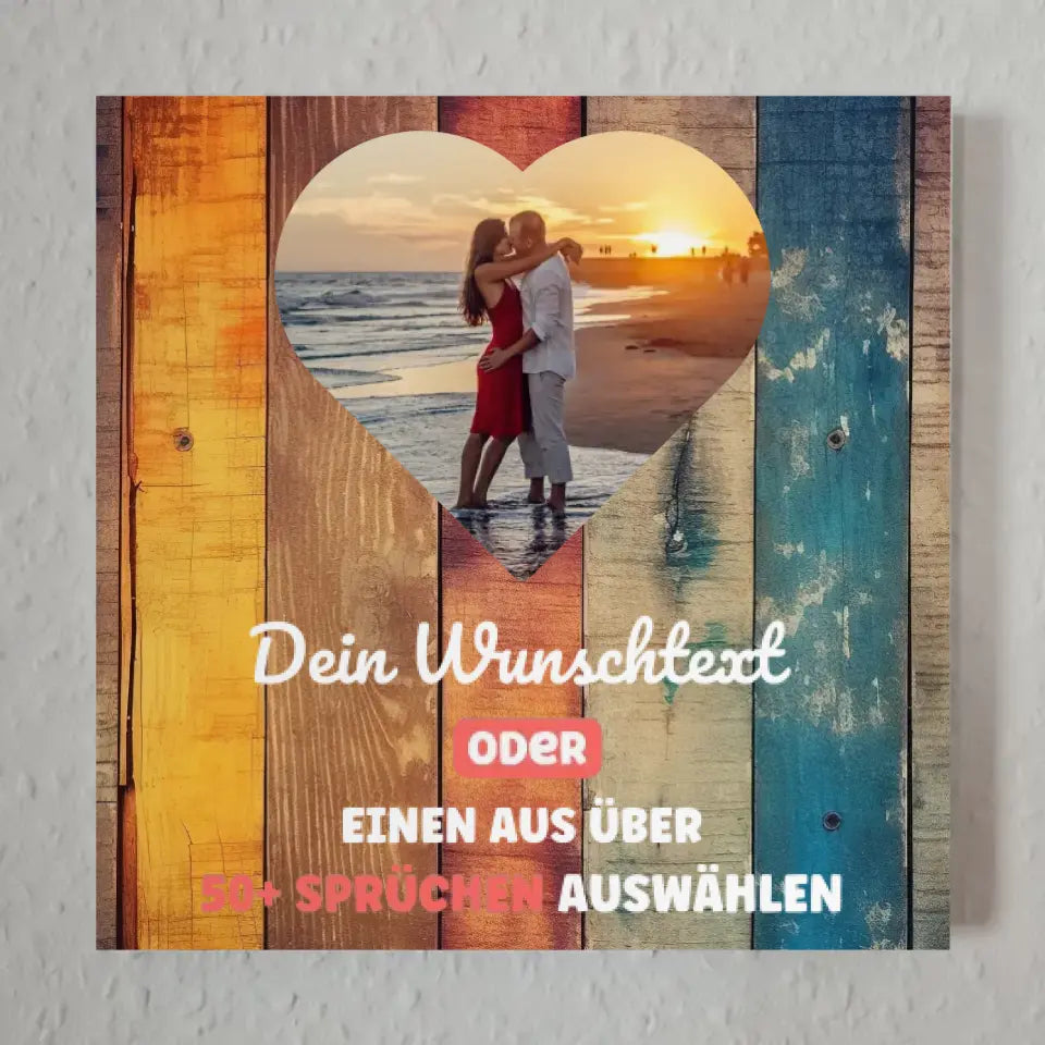 Fotoboard Herz Foto Buntes Holz Fotokachel Mit 1 Foto & Spruch oder Wunschtext