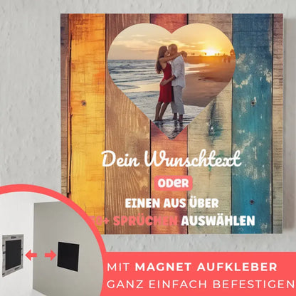 Fotoboard Herz Foto Buntes Holz Fotokachel Mit 1 Foto & Spruch oder Wunschtext