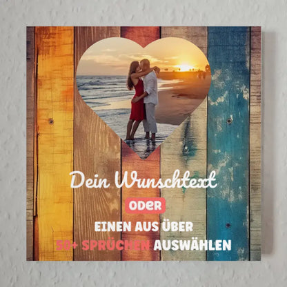 Fotoboard Herz Foto Buntes Holz Fotokachel Mit 1 Foto & Spruch oder Wunschtext