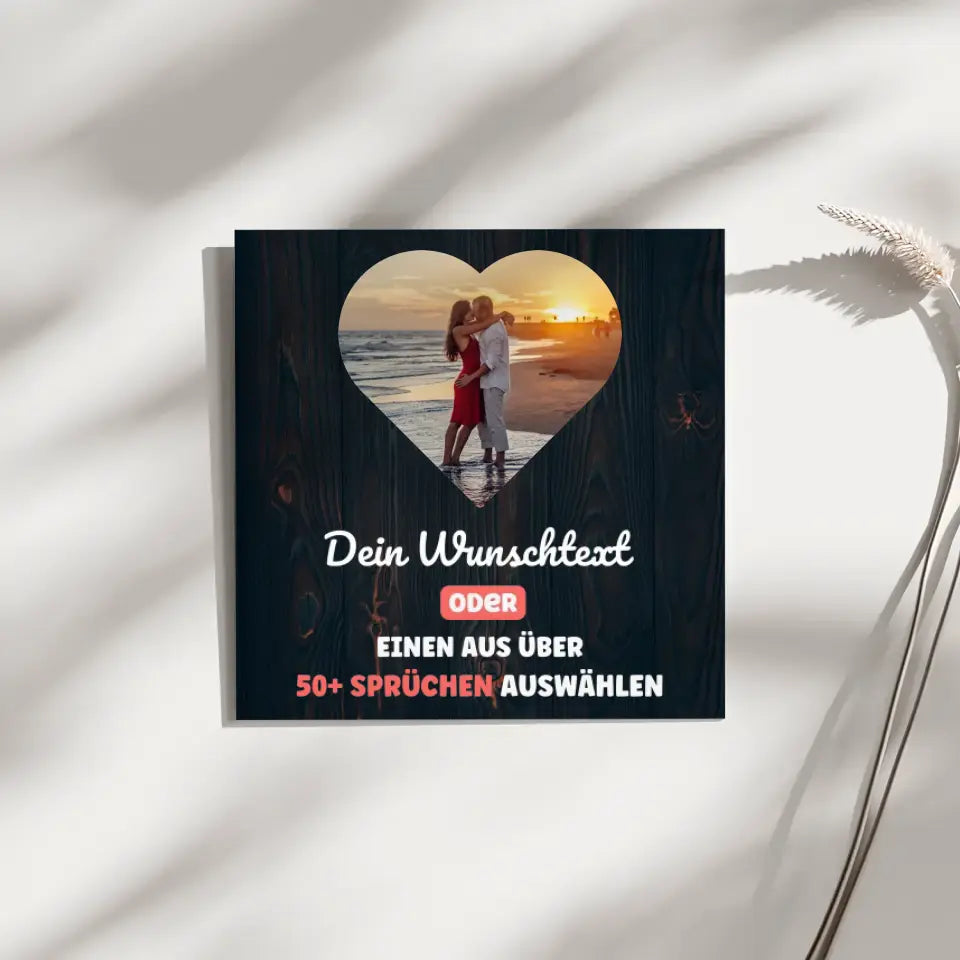 Fotoboard Herz Foto Holz Fotokachel Mit 1 Foto & Spruch oder Wunschtext