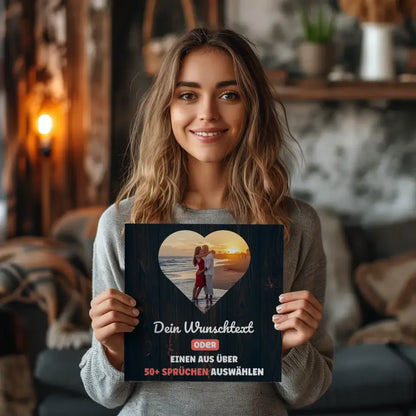 Fotoboard Herz Foto Holz Fotokachel Mit 1 Foto & Spruch oder Wunschtext