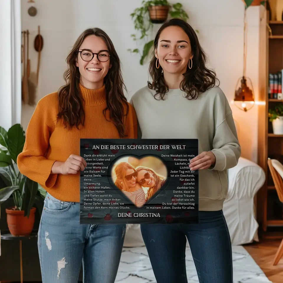 Personalisierte Leinwand Schwester Danksagung Mit Herz Foto