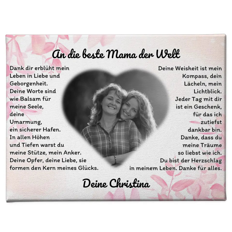 Leinwand Geschenk für Danke Mama mit Herz Foto Rosa Hintergrund