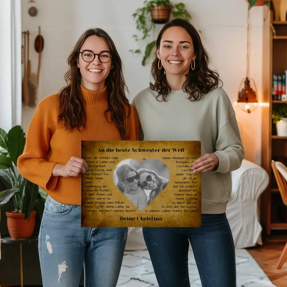 Leinwand für Schwester Danksagung Vintage mit Foto