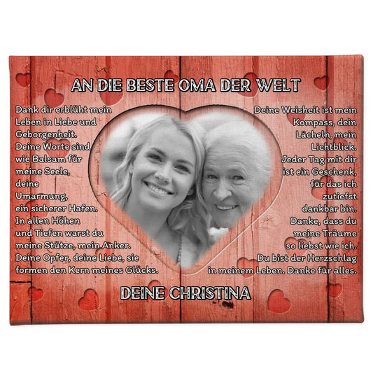 Leinwand personalisiert Oma Holz Stil Herzen Rotes Holz Stil 1
