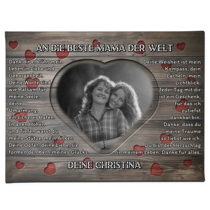 Leinwand personalisiert Mama Holz Stil Herzen mit Foto