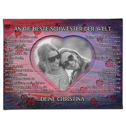 Leinwand personalisiert Schwester Holz Stil Herzen Bunter Holz Stil 1