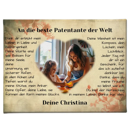 Individuelle Leinwand für Patentante Danke Vintage Mit Herz Foto 1