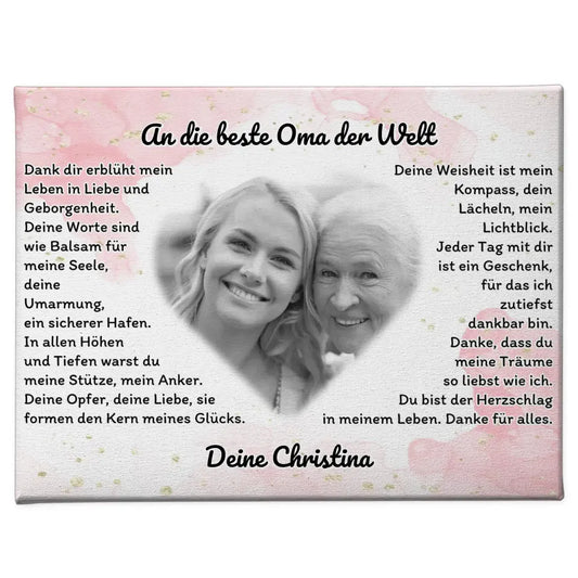 Herz Foto Leinwand An die beste Oma der Welt Individuell 1