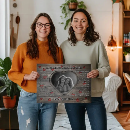 Leinwand personalisiert Mama Holz Stil Herzen mit Foto