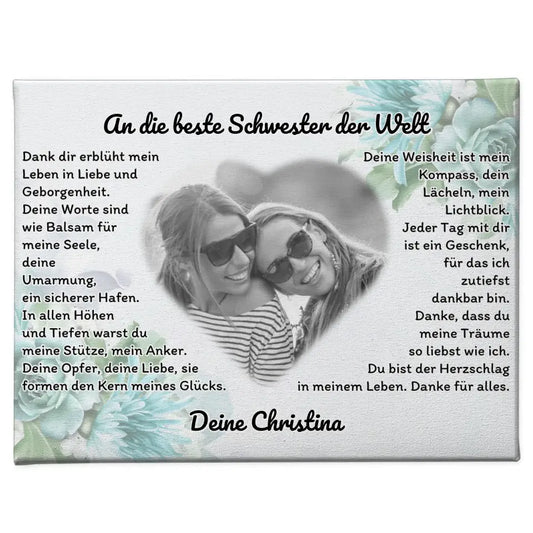 Herz Foto Leinwand An die beste Schwester der Welt Personalisiert 1