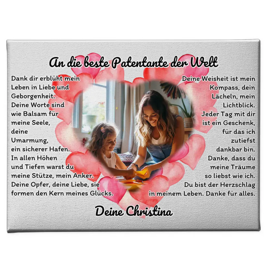 Herz Foto Leinwand An die beste Patentante der Welt Individuell 1