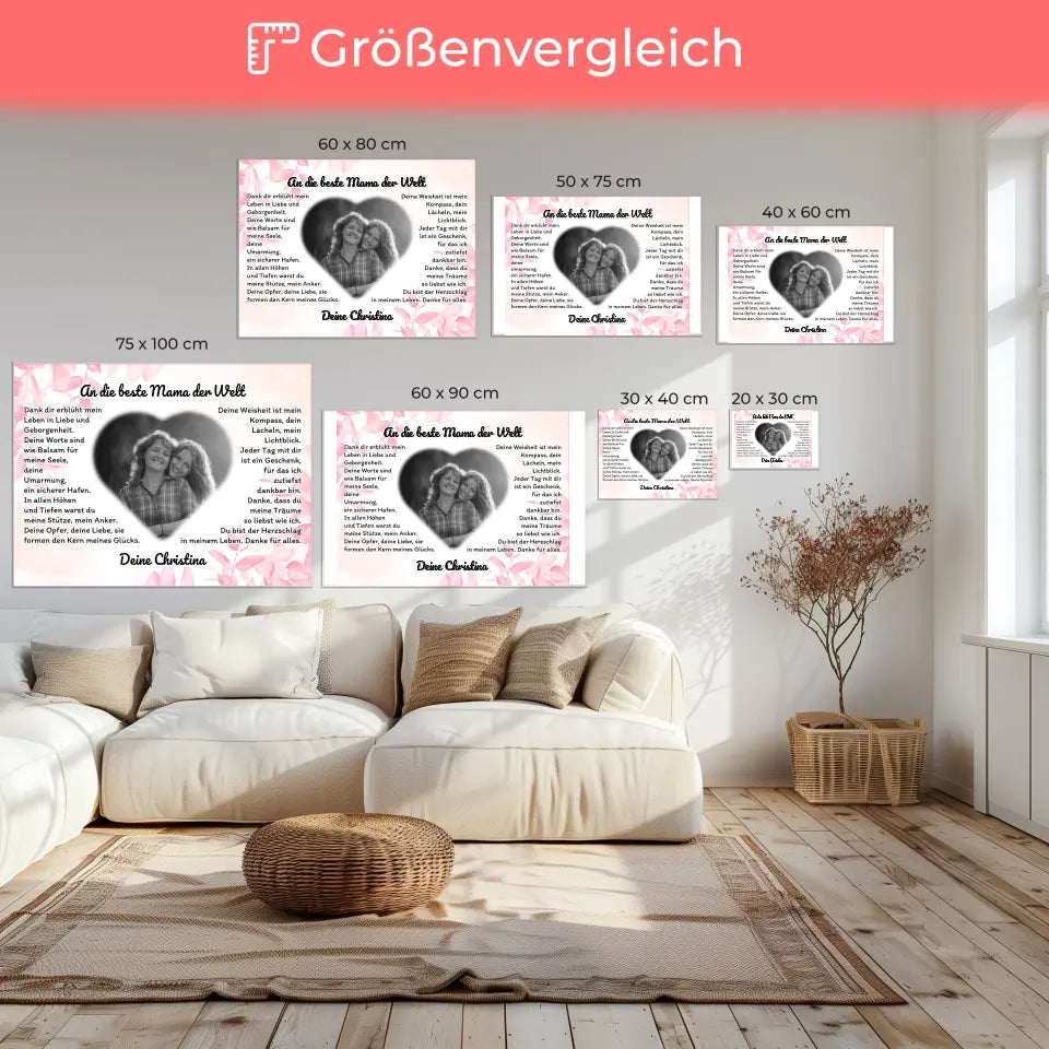 Leinwand Geschenk für Danke Mama mit Herz Foto Rosa Hintergrund