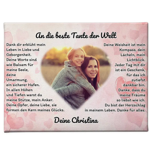 Herz Foto Leinwand An die beste Tante der Welt Personalisiert 1