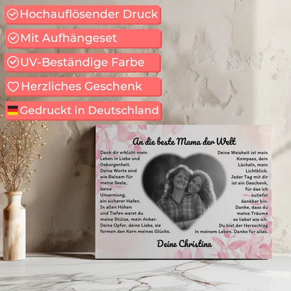 Leinwand Geschenk für Danke Mama mit Herz Foto Rosa Hintergrund