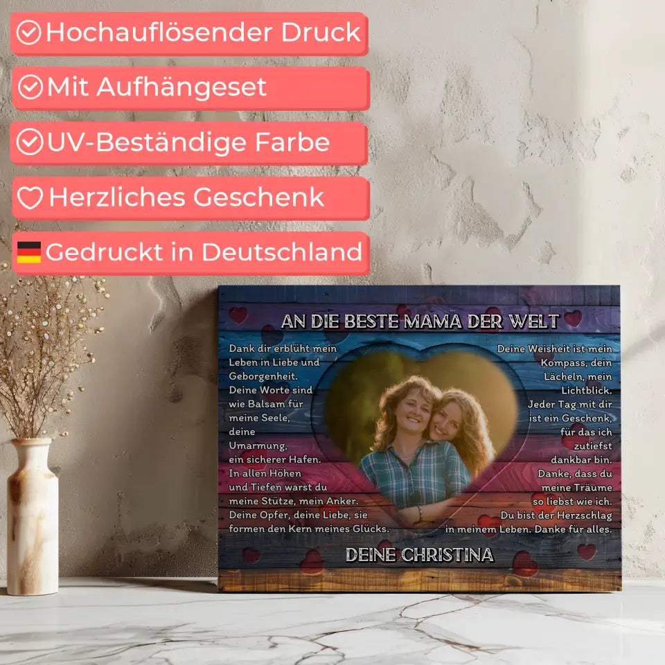 Personalisierte Leinwand Mama Danksagung Mit Herz Foto