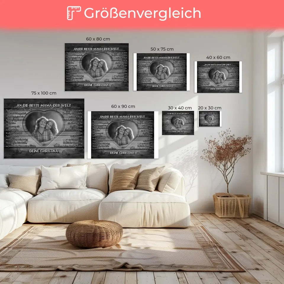 Personalisierte Mama Leinwand DANKE Schwarz Weiß