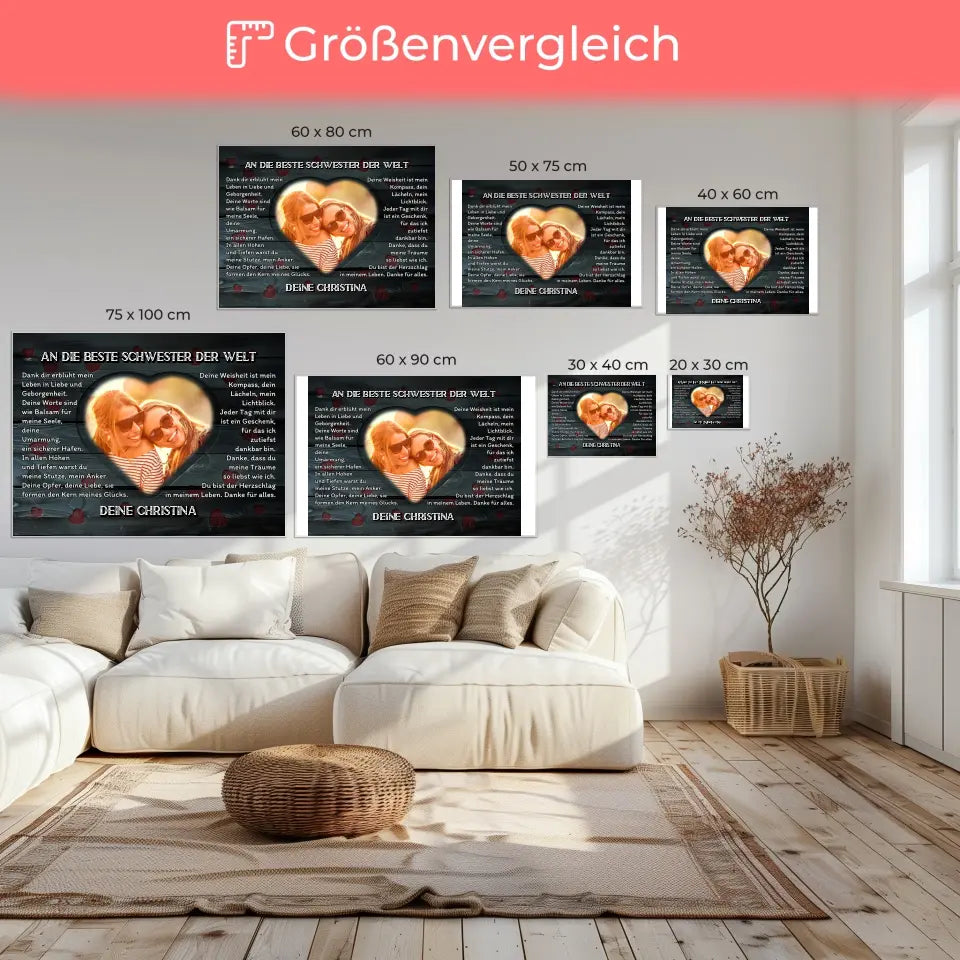 Personalisierte Leinwand Schwester Danksagung Mit Herz Foto