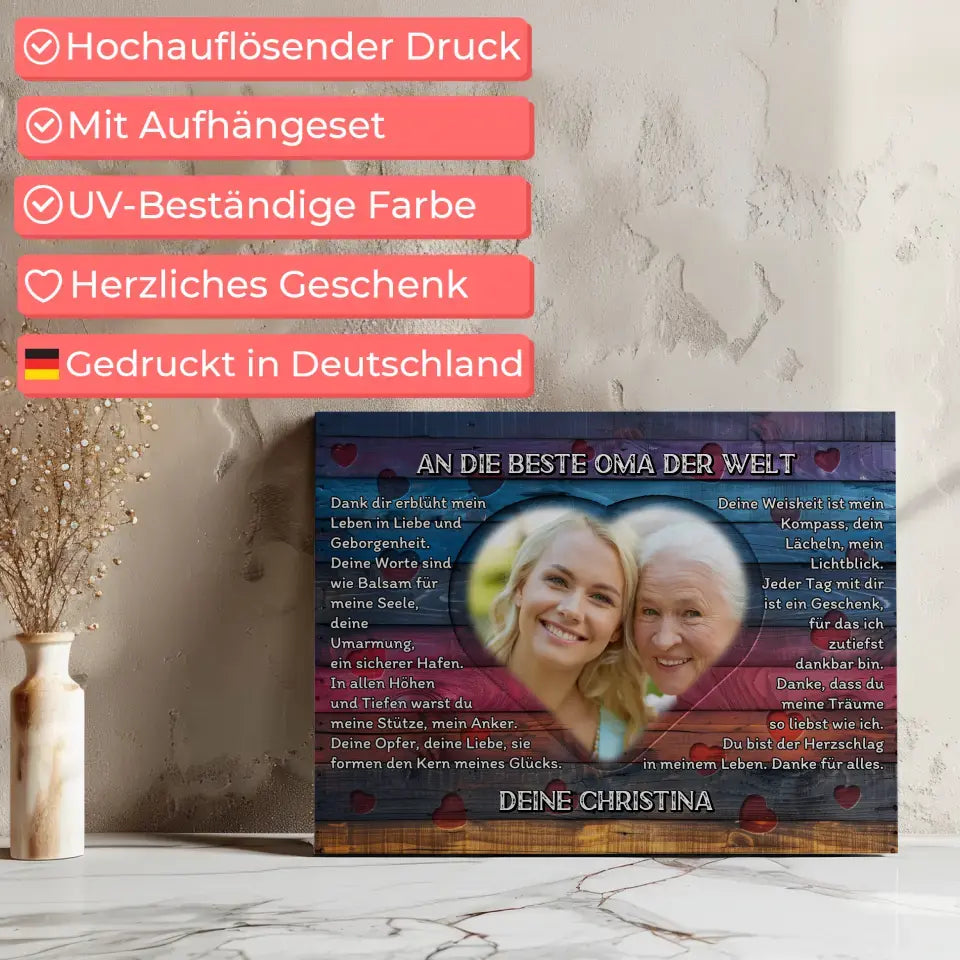 Personalisierte Leinwand Oma Danksagung Mit Herz Foto