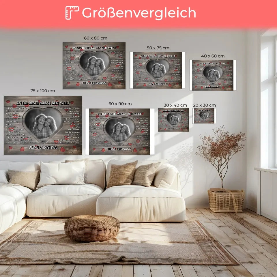 Leinwand personalisiert Mama Holz Stil Herzen mit Foto