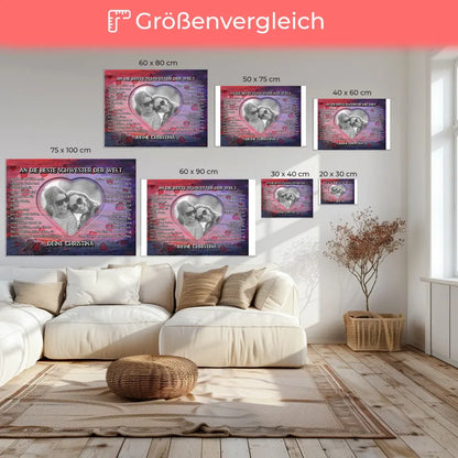 Leinwand personalisiert Schwester Holz Stil Herzen Bunter Holz Stil