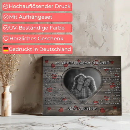 Leinwand personalisiert Mama Holz Stil Herzen mit Foto